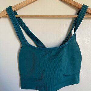 Athleta Teal Ribbed Sports Bra Large
